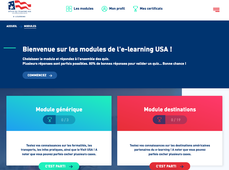 Le nouvel e-learning est composé de 280 questions décomposées en 28 modules de 10 questions - DR : OT USA