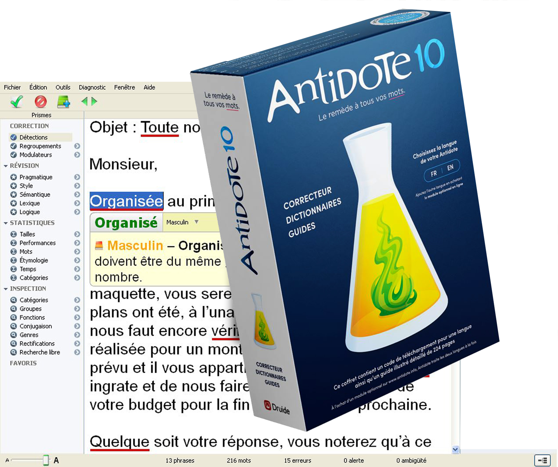 Antidote s'intègre automatiquement à de nombreux logiciels, à commencer par Word.