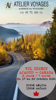 Atelier Voyages lance le Canada au départ d'Ajaccio