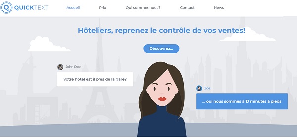 Le chatbot Zoé : disponible dans les chambres d'hôtel grâce à Alcatel-Lucent - Crédit photo : Quicktext