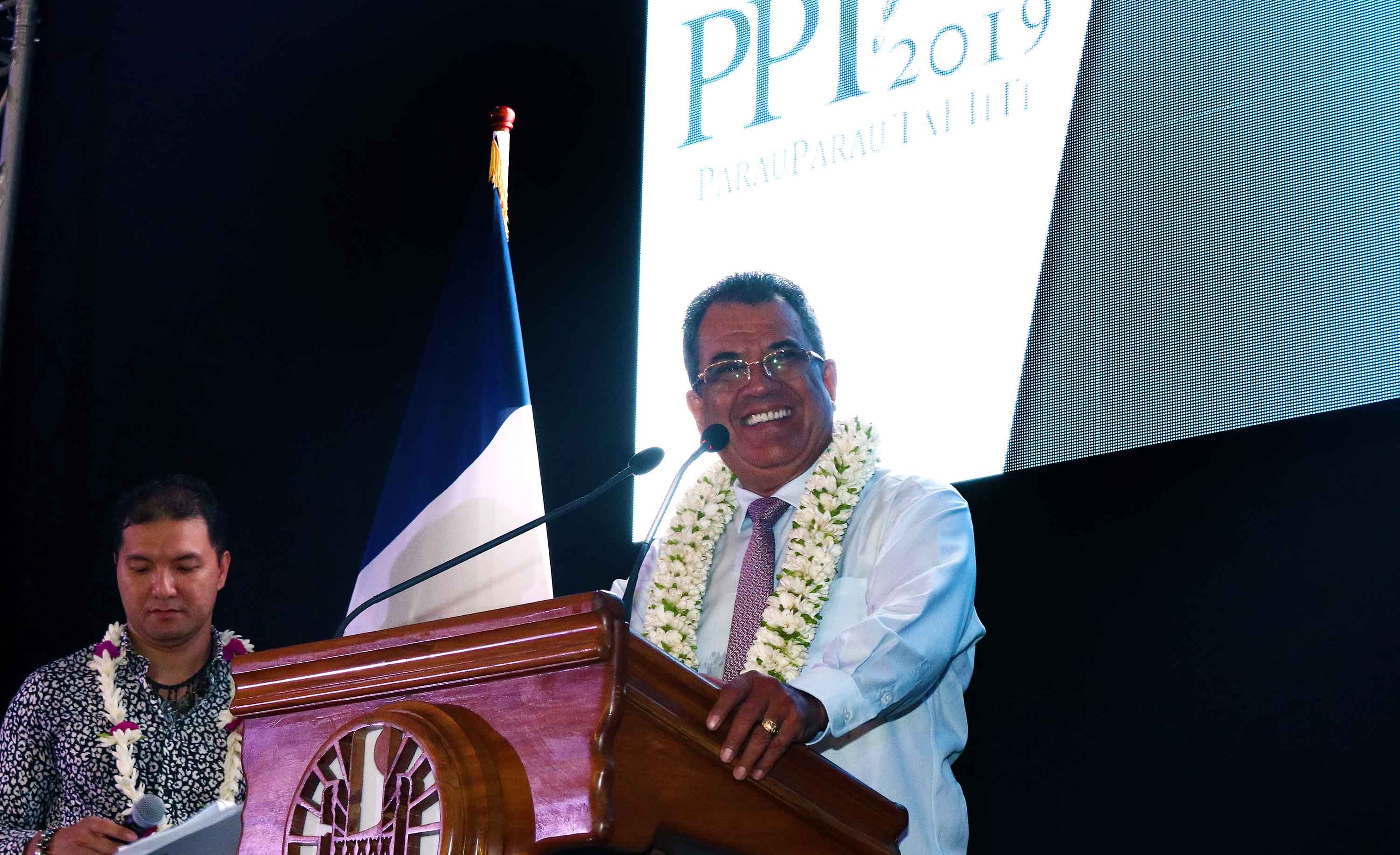 Edouard Fritch, président du Gouvernement de Polynésie, lors du discours d'ouverture du Parau Parau 2019 /crédit photo Tahiti Tourisme