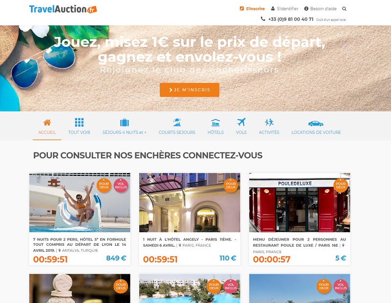 TravelAuction.fr, le site de ventes aux enchères sur des produits déstockés sera lancé le 1er juin 2019 - DR : Capture d'écran TravelAuction.fr