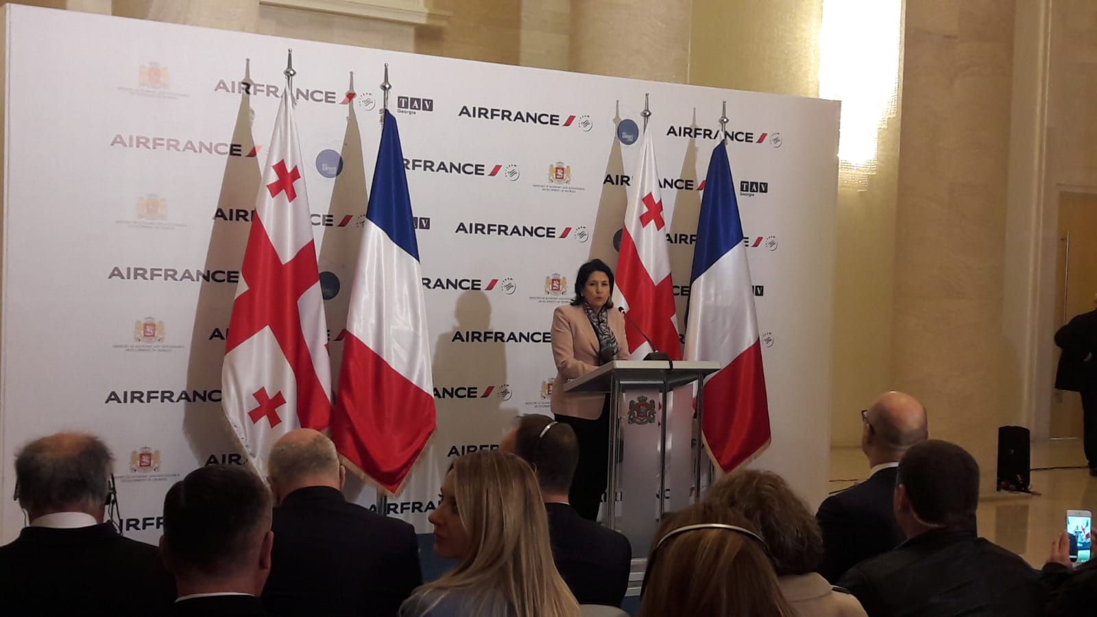 Salomé Zourabichvili, présidente géorgienne, lors de la cérémonie inaugurale dimanche 31 mars 2019 - DR : Air France