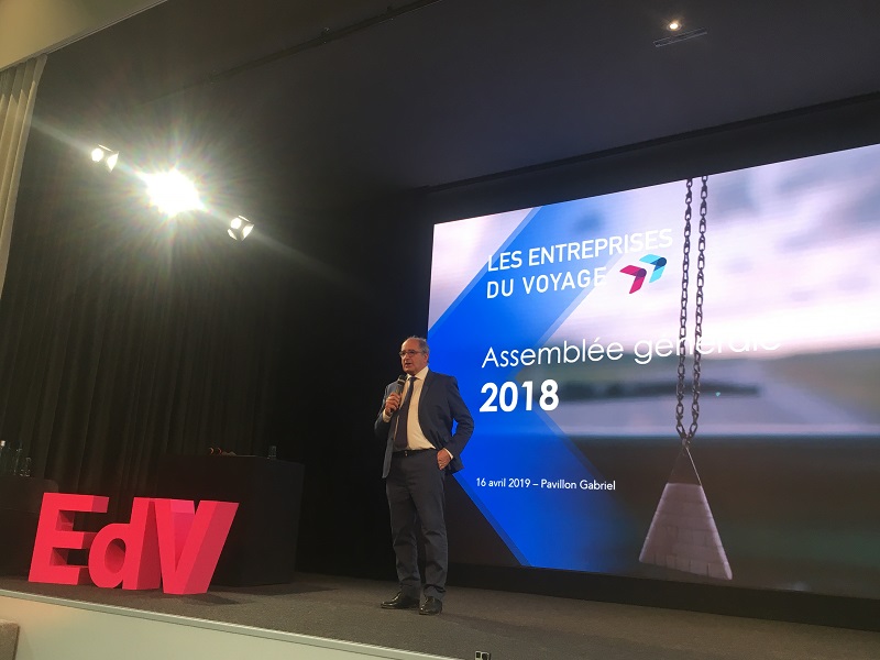 Jean-Pierre Mas, président des Entreprises du Voyage (EDV), a ouvert l'assemblée générale du syndicat le 16 avril 2019. - CL Jean-Pierre Mas, président des Entreprises du Voyage (EDV), a ouvert l'assemblée générale du syndicat le 16 avril 2019. - CL