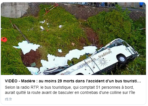 Madère : 29 morts dans un accident d'autocar