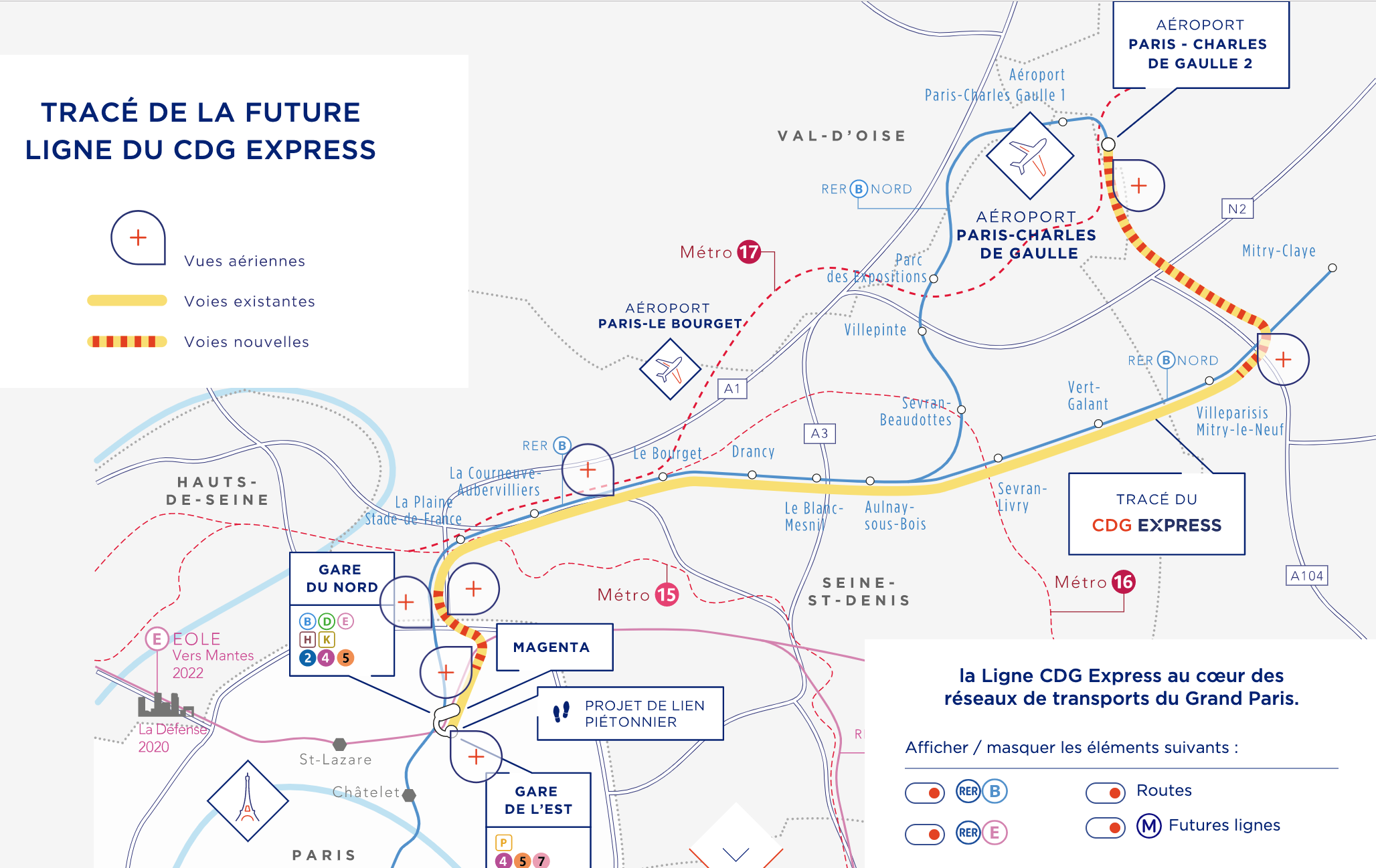 Le trajet du futur CDG Express © Capture d'écran