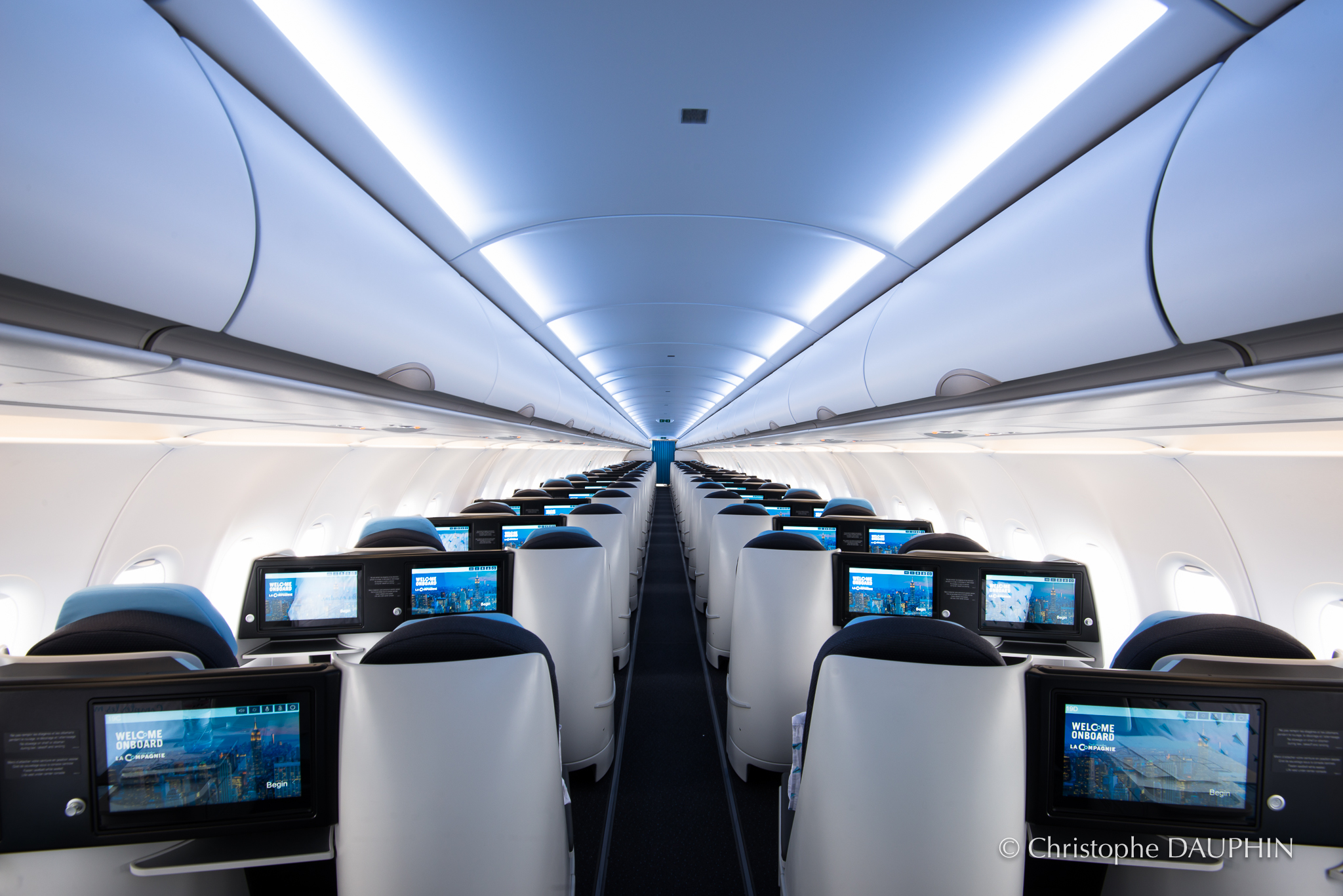Un seul couloir, que des sièges business : bienvenue à bord des A321neo de La Compagnie © CD La Compagnie