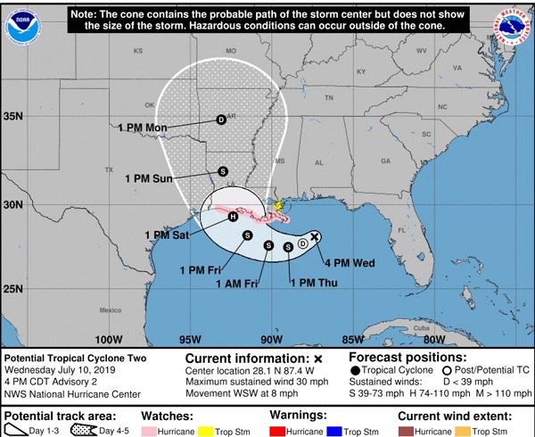 Le Quai d'Orsay recommande de rester à l’abri lors du passage de l'ouragan Barry - Crédit photo : National Weather Service