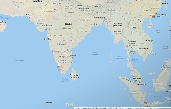 Inde : alerte rouge "fortes pluies" déclenchée dans l'état de Kerala - Crédit photo : Google Maps