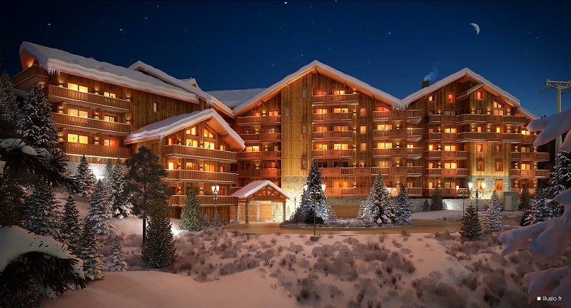 La résidence a été pensée comme un village au style architectural semblable à celui de Méribel : soubassements de pierre du pays, façades de bois ouvragé et toitures d’ardoise - DR : P&V La résidence a été pensée comme un village au style architectural semblable à celui de Méribel : soubassements de pierre du pays, façades de bois ouvragé et toitures d’ardoise - DR : P&V