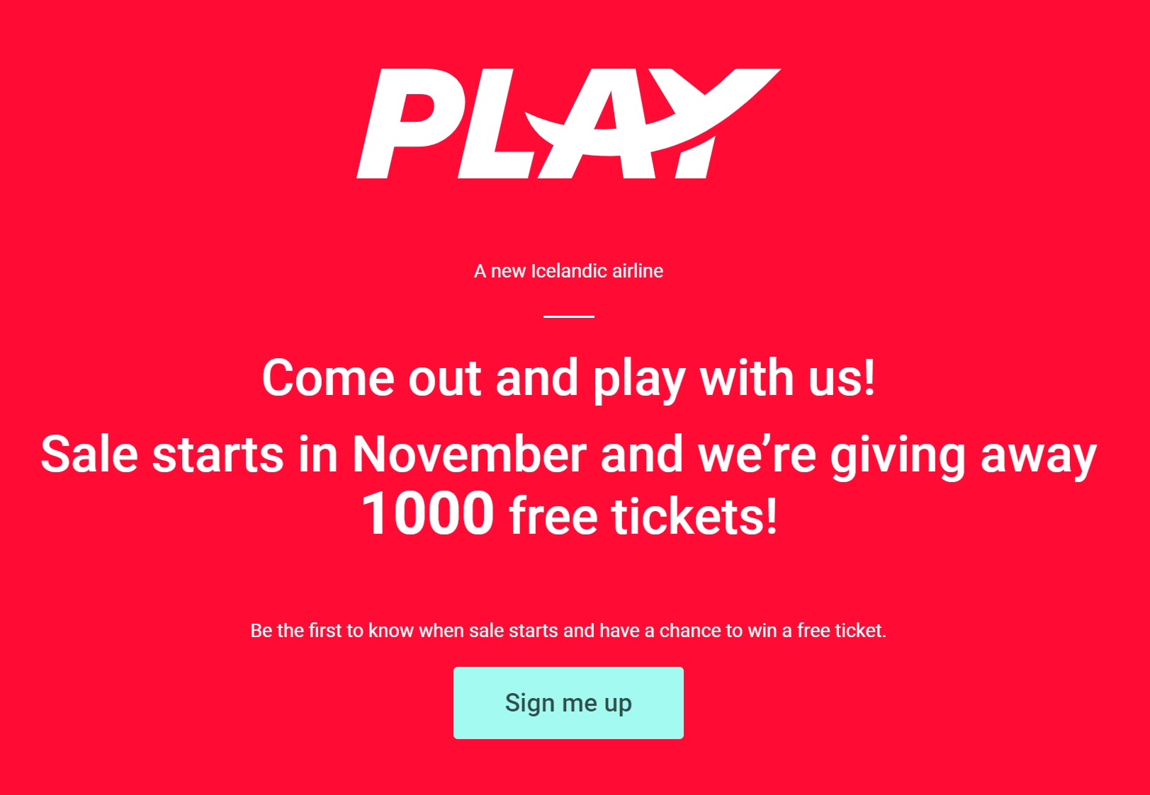 "Sortez et venez jouer avec nous. Les ventes commencent en Novembre et nous offrons 1000 tickets gratuits" à la UNE du site Play - DR