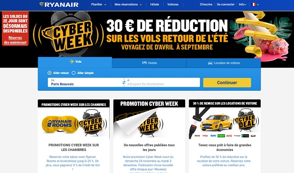 Cette offre promotionnelle correspond au 3e jour de la "Cyber Week", un événement étalé sur 10 jours - Crédit photo : Ryanair