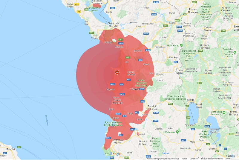 L'épicentre du séisme se situait au nord de Durrës, à 30 km de la capitale, à une profondeur de 10 kilomètres - Crédit photo : Google Maps
