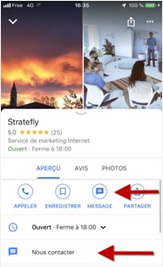 Fonctionnalité “Message” dans la fiche Google My Business de Stratefly