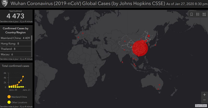 Il est possible de suivre l'évolution en temps réel et partout dans le monde de l'évolution de l'épidémie grâce à l'université américaine Johns-Hopkins - Crédit photo : l'université américaine Johns-Hopkins