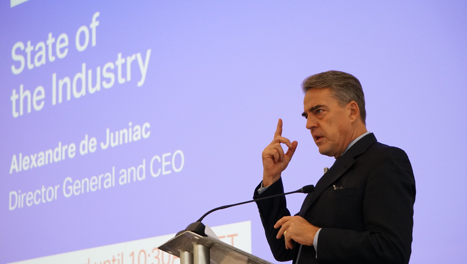 Alexandre de Juniac, patron d'IATA lors d'un symposium /crédit photo Iata