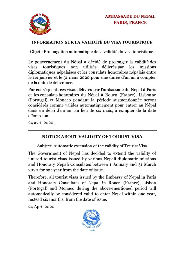 Népal : prolongation automatique de la validité des visas touristiques