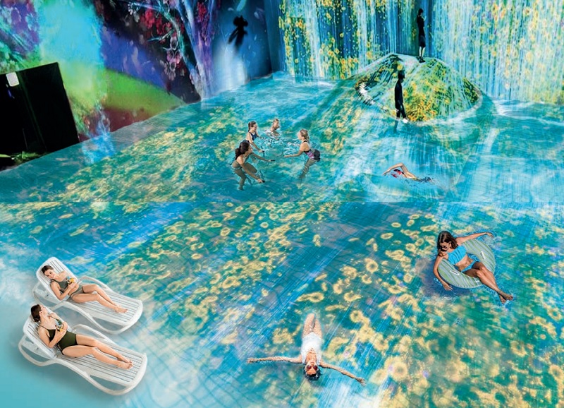 Au sein de "l’Aquascope", l’eau sera détente et spectacle à la fois puisque des mappings vidéo et autres technologies viendront immerger les baigneurs dans des univers différents - DR : Futuroscope