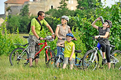 VTT en famille dans le vignoble de Saint-Pourçain (03,) © J. Damase/Auvergne-Rhône-Alpes Tourisme