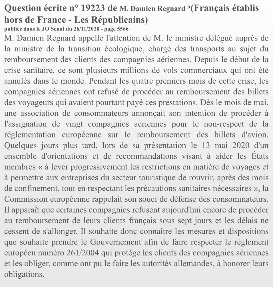 La question de Damien Regnard à l'intention du Ministre des Transports - Crédit photo : Journal Officiel