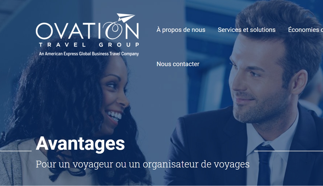 capture d'écran site Ovation Travel