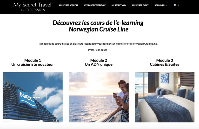 L'e-learning permet aux conseillers de se former et d’en apprendre plus sur l’ADN de la compagnie, ses atouts et ses spécificités en 6 modules - DR : Capture d'écran My Secret Travel