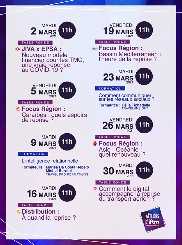 Les Ateliers d'IFTM : huit nouveaux rendez-vous en mars 2021