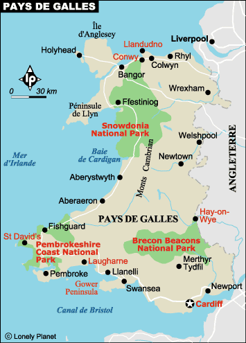 Carte du Pays de Galles © Lonely Planet