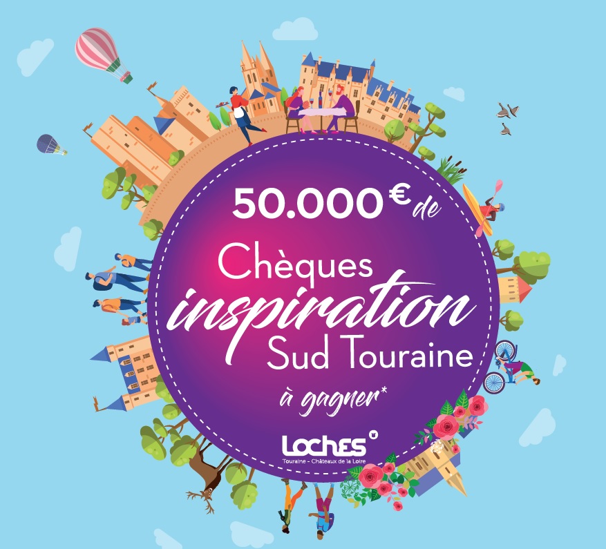 Office de Tourisme Loches Touraine Châteaux de la Loire  : "Réservez trois nuits ou plus dans un hébergement du Sud Touraine, et tentez de gagner l’un des 1000 chèques cadeaux de 50 € pour vos activités de plein air, vos visites culturelles ou pour une pause gourmande" - DR