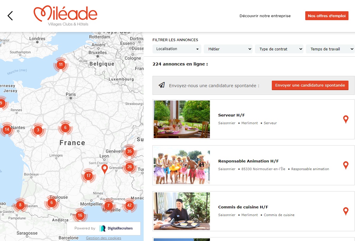 Le site de recrutements de Miléade - DR