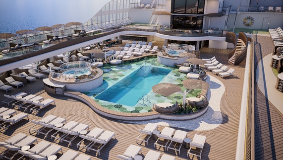 Oceania Cruises, navire Vista :  le pont piscine, conçu comme une oasis - DR