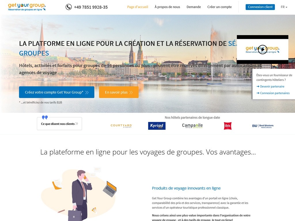 Le site de Get Your Group, plateforme en ligne pour créer et réserver des séjours pour les groupes à partir de 16 personnes - DR