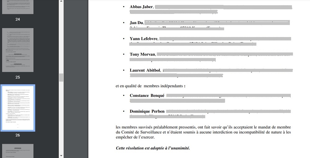 Laurent Abitbol nommé membre du conseil de surveillance de Corsair - Capture écran du procès verbal le numéro de dépôt A2021/003430