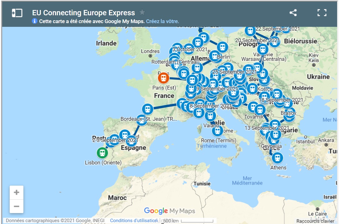 La carte interactive de Connecting Europe Express - DR
