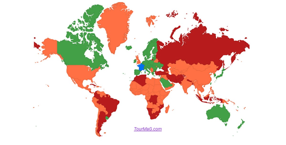 La liste des pays verts, orange et rouges a évolué. Les Etats-Unis et Israël passent du vert à l'orange - DR