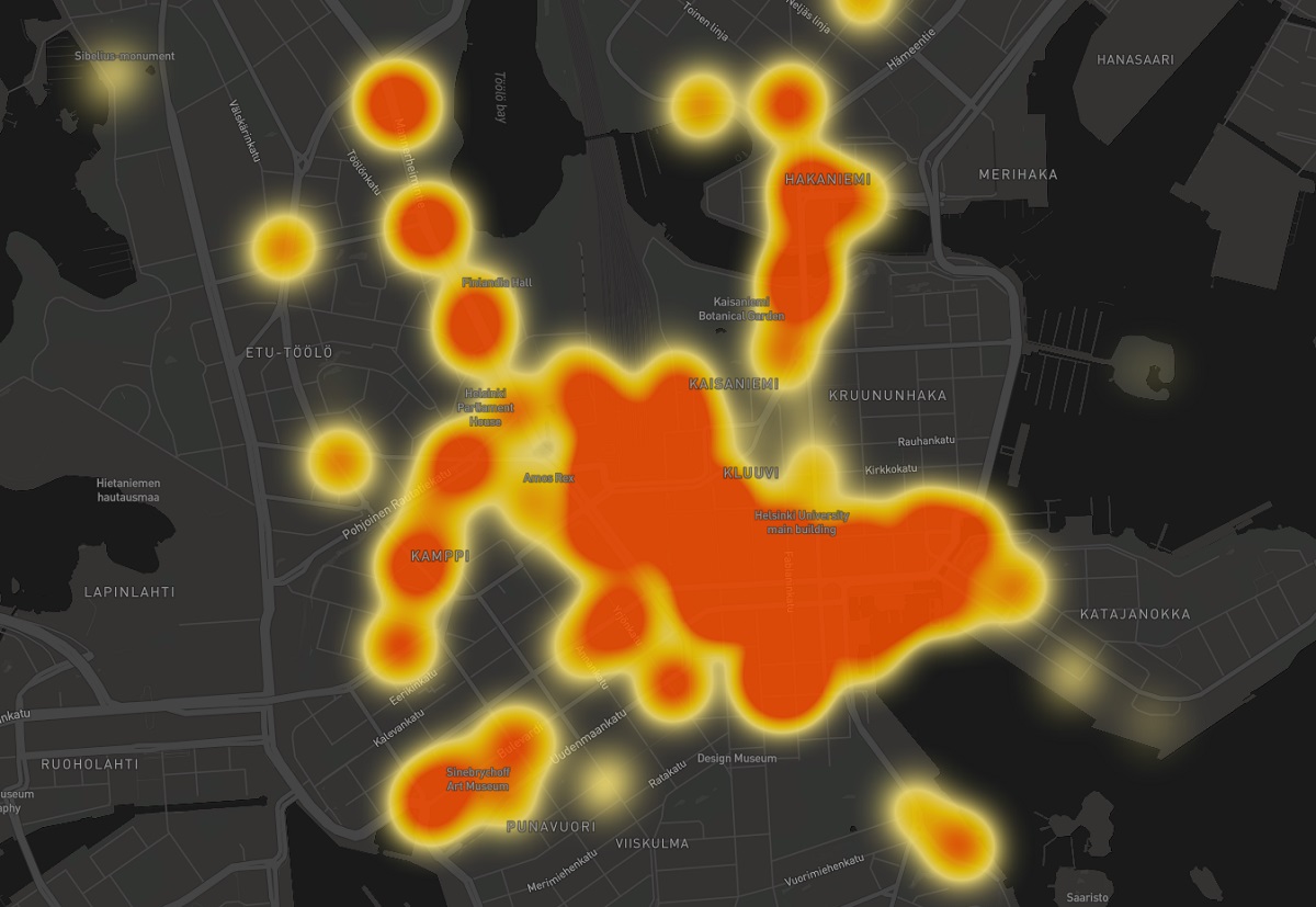 La heatmap de la ville d'Helsinki illustre l’état de congestion des principaux lieux touristiques en temps réel - DR