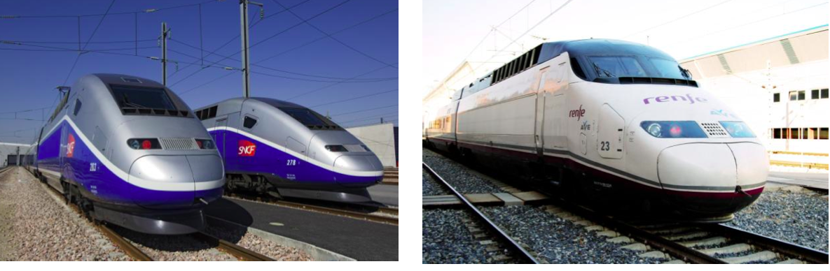 Les trains français et espagnols utilisés pour relier Barcelone. DR