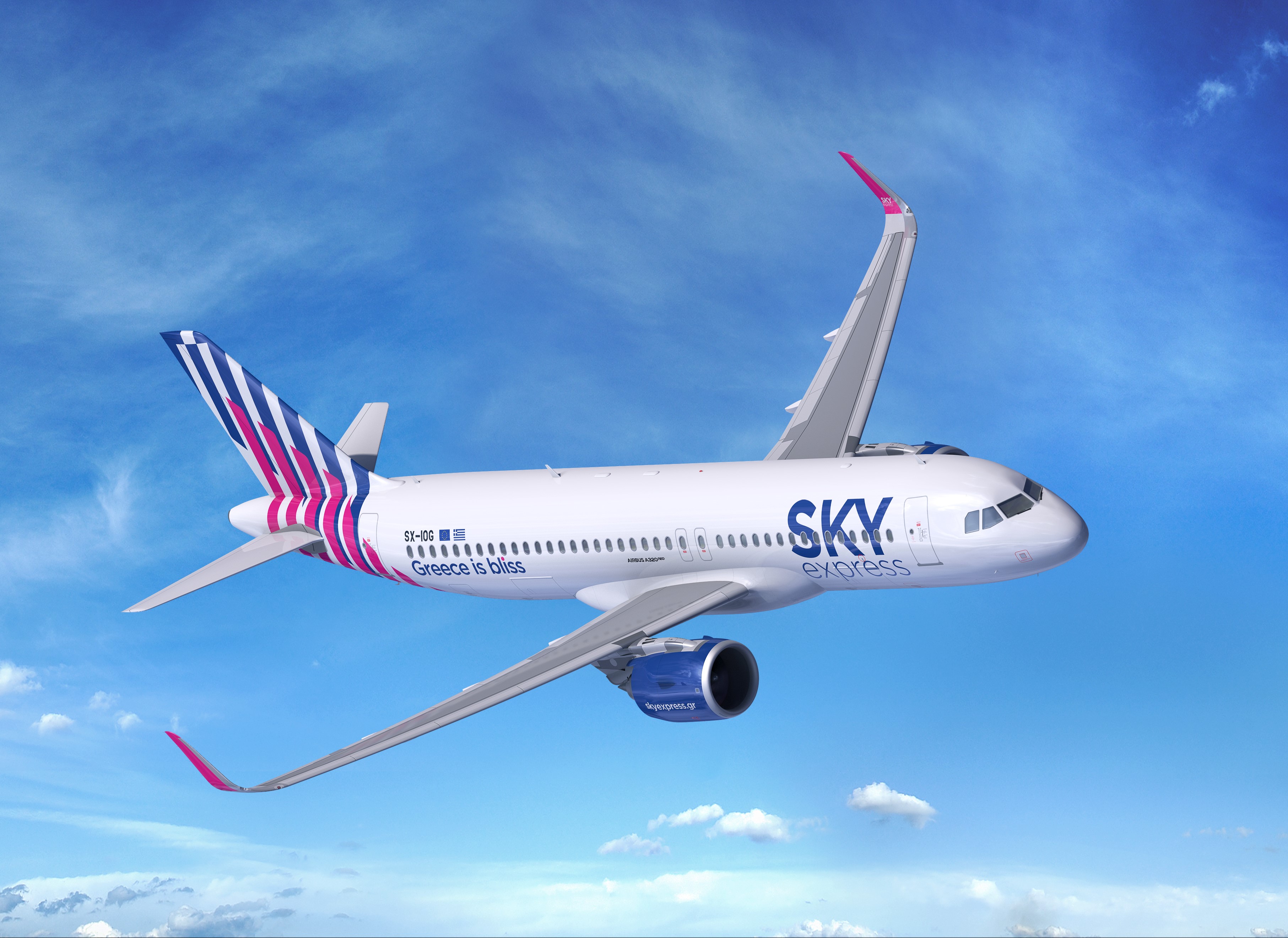 SKY express s'est lancée en 2020 dans la desserte de lignes internationales grâce à l’achat de 6 Airbus A320 NEO neufs /photo SE