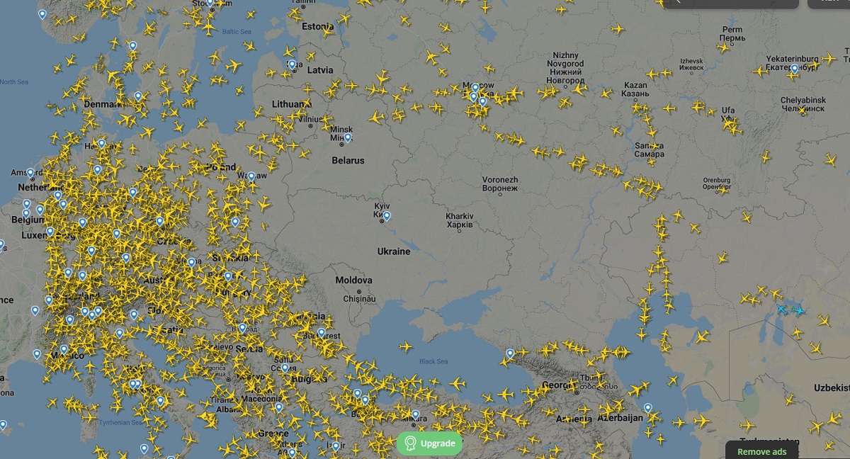 L'image en temps réel du trafic aérien sur Flightradar24.com. Air France a réduit ses vols vers Moscou - DR L'image en temps réel du trafic aérien sur Flightradar24.com. Air France a réduit ses vols vers Moscou - DR