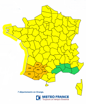 Météo France lance une alerte orange aux crues pour 7 départements du Sud-Ouest de la France - DR : Météo France