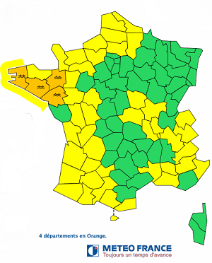 3 départements bretons et la Loire-Atlantique restent sous la menace de crues ce mercredi 12 février 2014 - DR : Météo France
