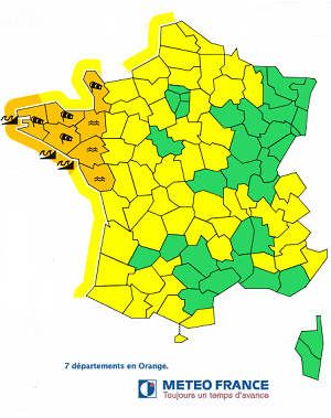 Météo France place 7 départements de l'Ouest de la France en vigilance Orange ce vendredi 14 février 2014 - DR : Météo France