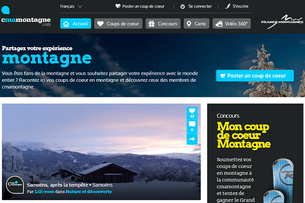 Cmamontagne.com a pour objectif de réunir les fans de montagne autour de leur passion commune - Capture d'écran