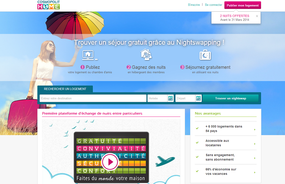 CosmopolitHome.com est une société française qui développe le concept du NightSwapping - Capture d'écran