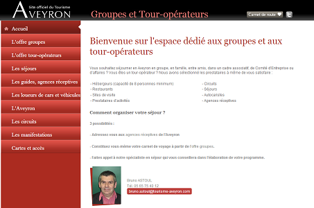 Le site Internet du CDT de l'Aveyron dédié aux TO et groupistes a pour but de leur faciliter l'organisation de séjours sur la destination - Capture d'écran
