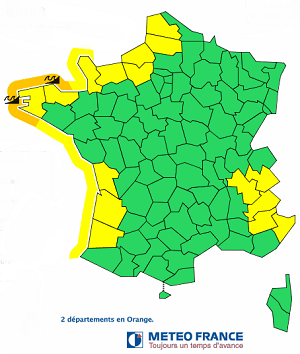 Le Finistère et les Côtes-d'Armor vont essuyer de fortes vagues dans la nuit de jeudi 27 à vendredi 28 février 2014 - DR : Météo France
