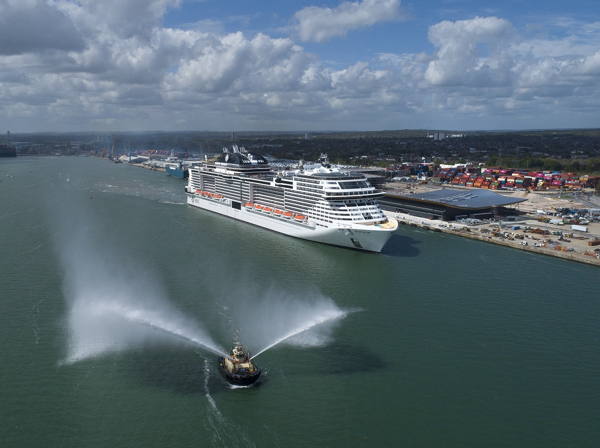 Le MSC Virtuosa arrive dans le nouveau terminal de croisière ABP Horizon de Southampton en 2021- DR : MSC Cruises Blue Harbor