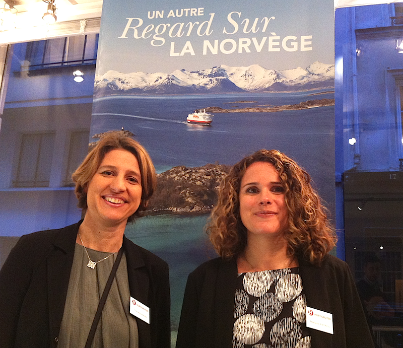 Christine Bois la directrice et Mélanie Petrilli, la directrice marketing d'Hurtigruten accueilleront les amoureux de la Norvège toute la semaine pour une exposition de photos à Paris. Photos LAC.