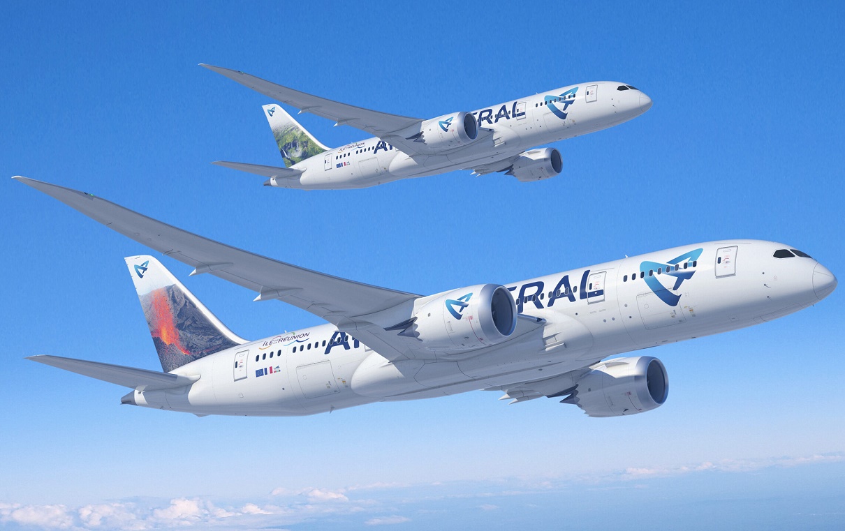 Boeing Dreamliner d'Air Austral : L'appareil est configuré en bi-classe, avec 18 sièges en Club (affaires) et 244 en économie. - DR