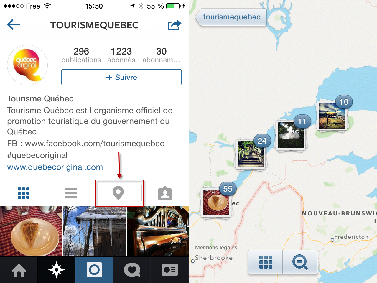 Exemple des photos géolocalisées de Tourisme Québec Exemple des photos géolocalisées de Tourisme Québec